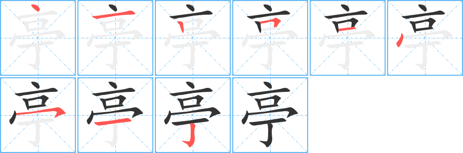 亭的筆順?lè)植窖菔?>
					
                    <hr />
                    <h2>亭的基本信息</h2>
                    <div   id=